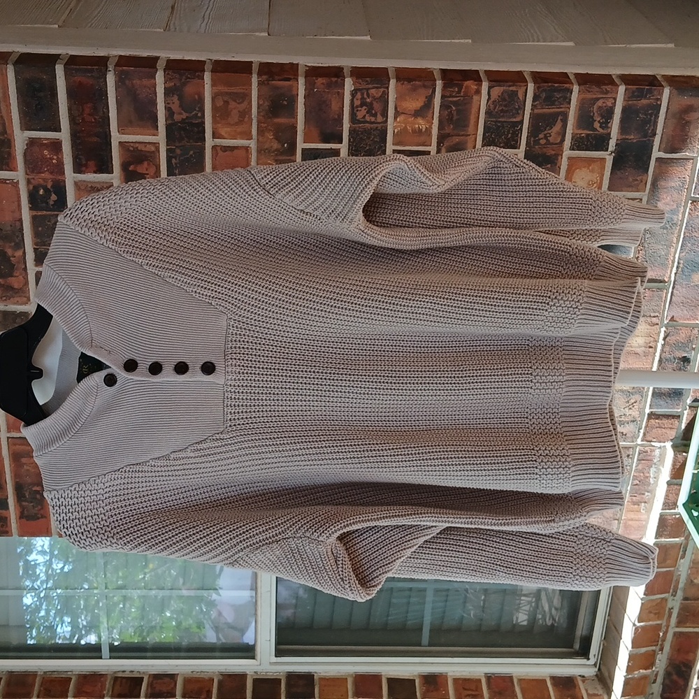 Club Room Sweater Mens Crewneck with Button Detail Cream Tan Size XL
